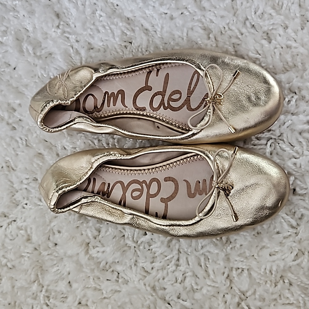 SAM EDELMAN Felicia Flats Gold Size 7.5